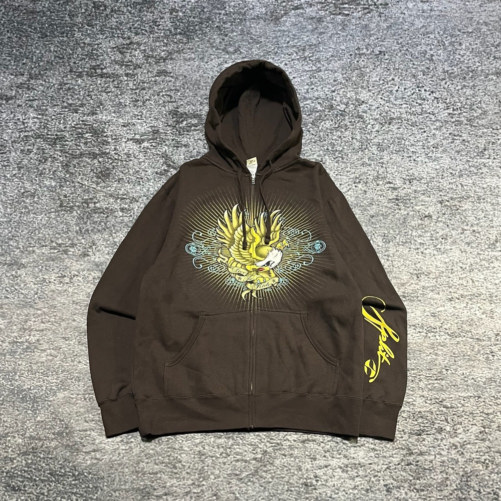 Vintage Split Skateboards Zip Up Hoodie‎ Mens Medium Brown Y2K Grunge Skater NEW